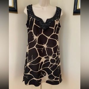ZARA Woman Black Beige Beaded Tunic Top Blouse Dress Size S